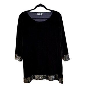 Chicos black velvet with sequin trim tunic